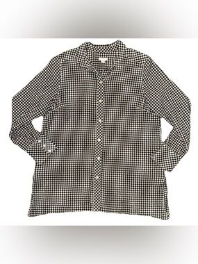 J Jill Black White Black Gingham Check Tunic Shirt Women's Size L Long Sleeve